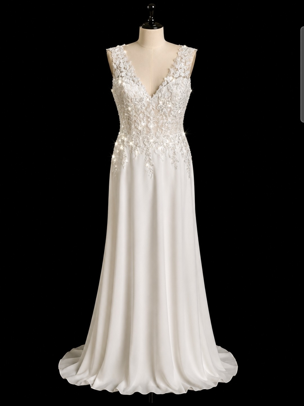 Morilee Wedding Dress 18W Ivory Beaded Lace A-Line Bridal Gown Deep V Back Plus